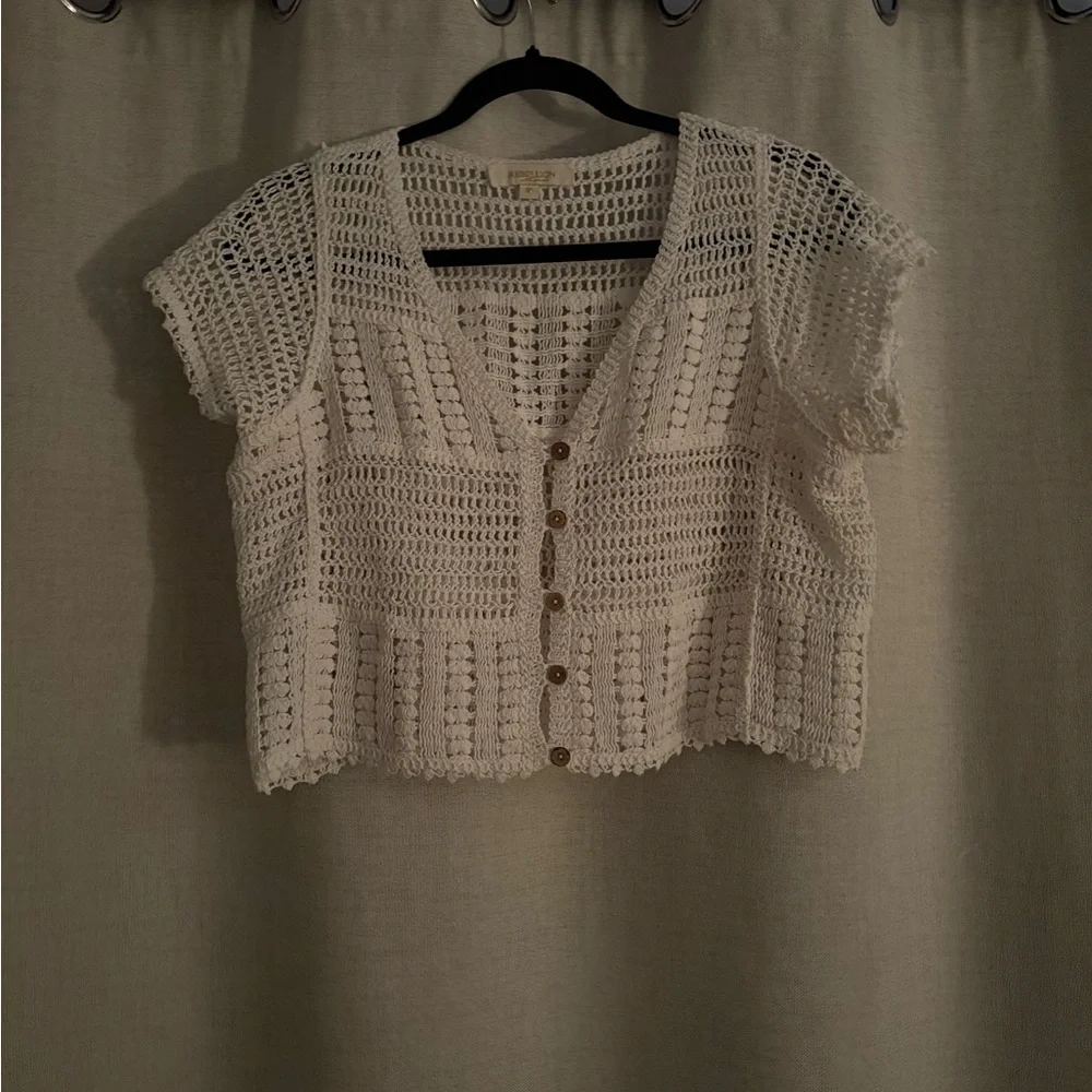 Rebellion White Crochet Women's Blouse - Picture 4 of 7